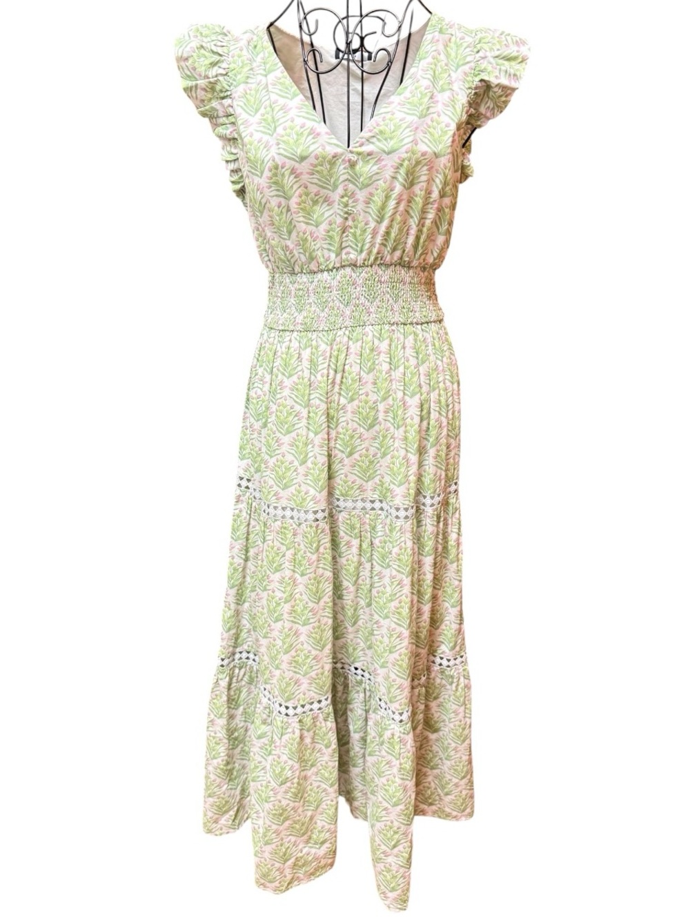 Tracy Evans Pastel Green & Pink Floral Smocked Waist Maxi Dress